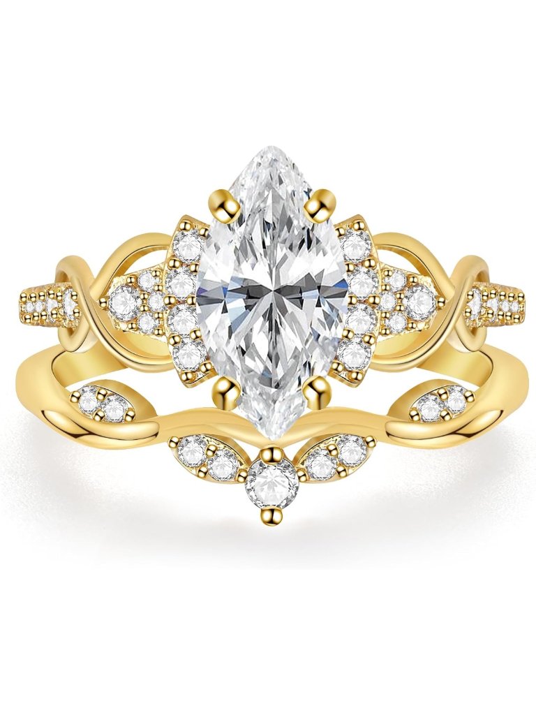 Stunning Marquise Cubic Zirconia Engagement Ring Set - Non-Tarnish Vintage